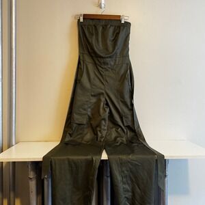 Shasa Women's Sz Sm Strapless Jumpsuit Olive Green Satin Wide Leg NWT $549 Fall